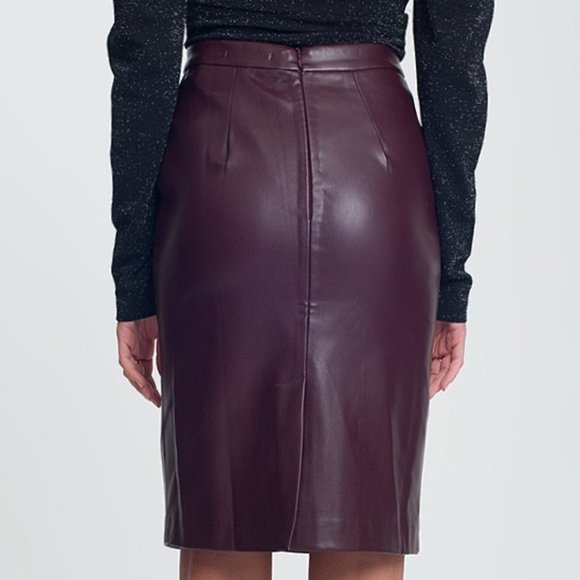 Maroon Color Leather Skirts - Picture 4 of 8